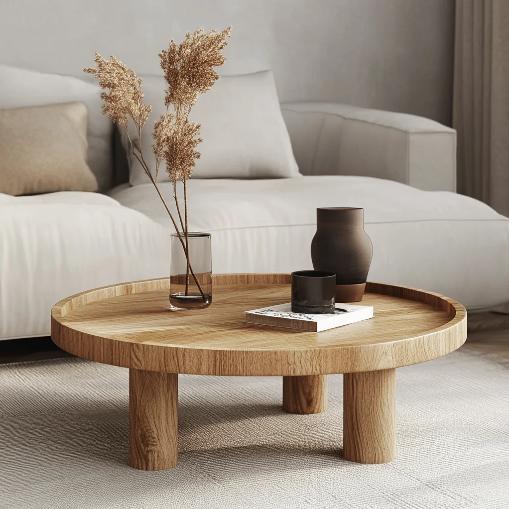 Stolik kawowy dębowy – okrągły – Ø70 cm – lite drewno dębowe – wysokość 40 cm